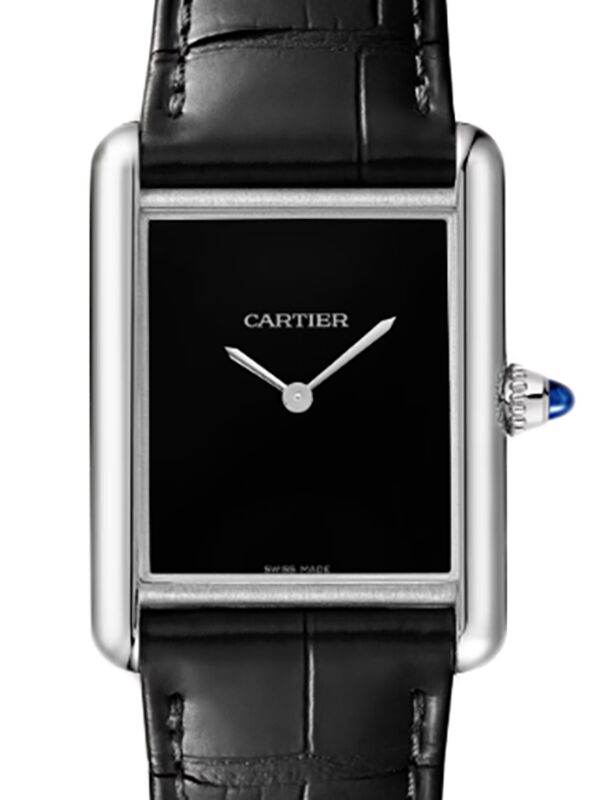 Cartier Tank Must Large High Quartz Steel Black Dial Leather Strap WSTA0108