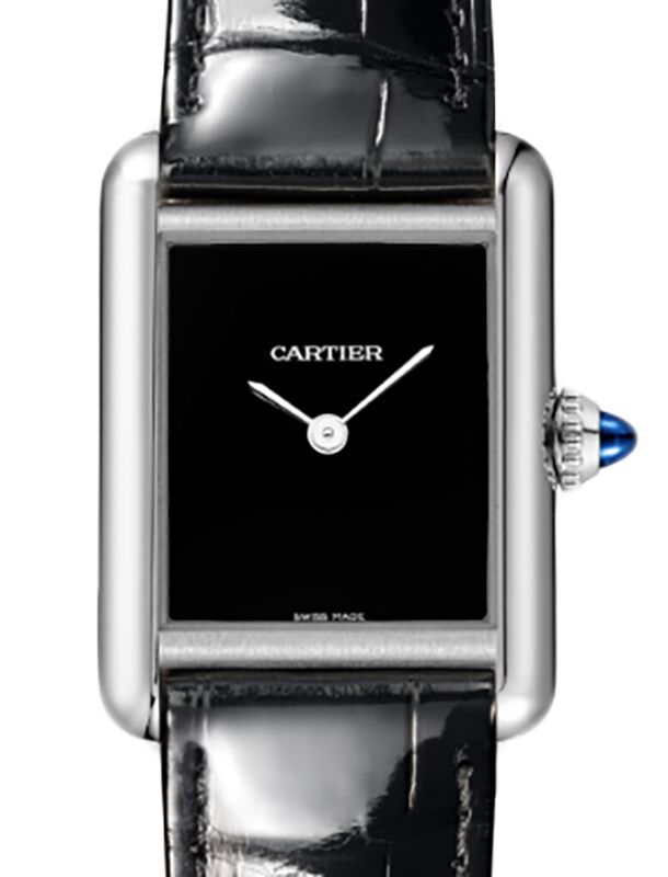 Cartier Tank Must De Cartier Small Quartz Steel Black Dial Leather Strap WSTA0071