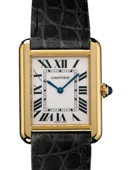 Cartier Tank Solo Silver Dial Yellow Gold Bezel Black Leather Strap 40mm W5200002 - BRAND NEW