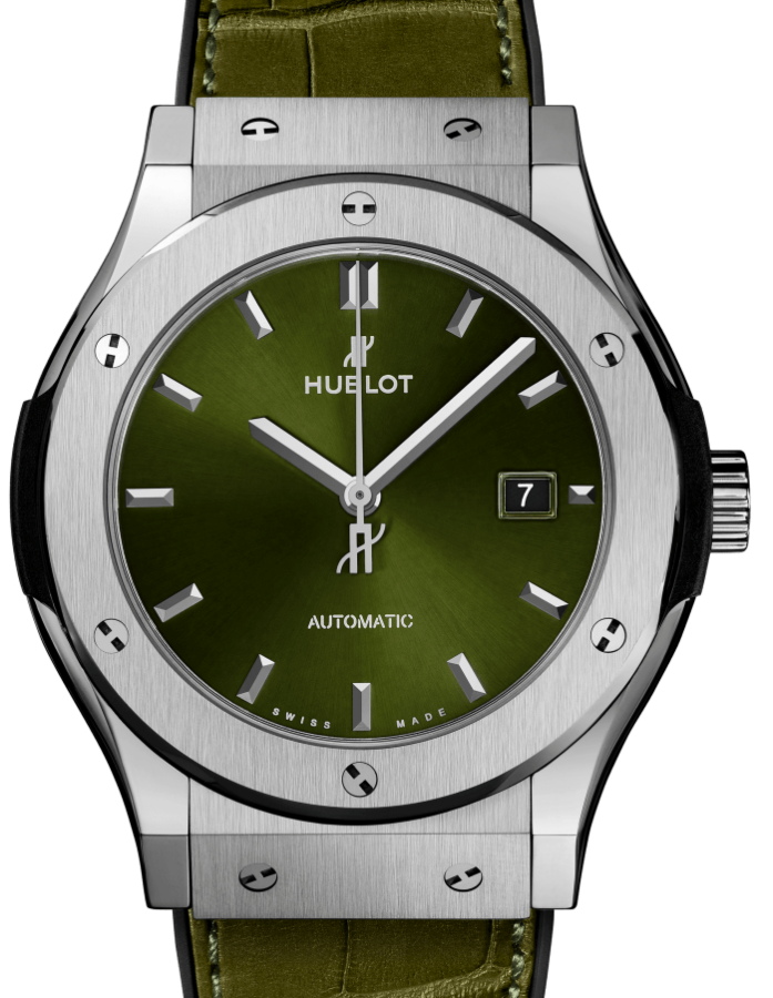 Hublot Classic Fusion Titanium Green 42mm Green Dial Alligator Leather Straps 542.NX.8970.LR - BRAND NEW