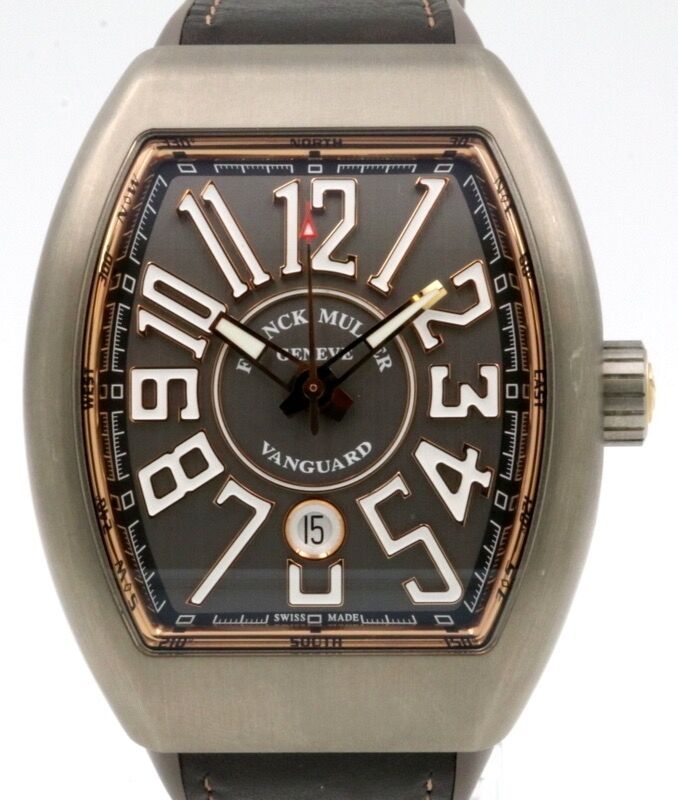 Franck Muller Vanguard Titanium Rose Gold Grey Dial Black Leather Strap V45 SC TT BR 5N - BRAND NEW 