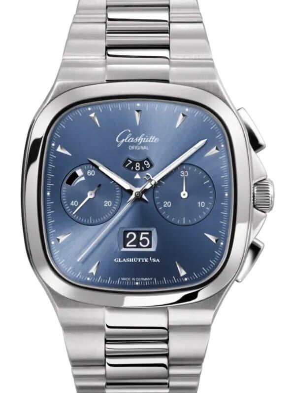 Glashutte Seventies Chronograph Panorama Date Stainless Steel Blue 40mm Dial Bezel Bracelet 1-37-02-03-02-70 - BRAND NEW