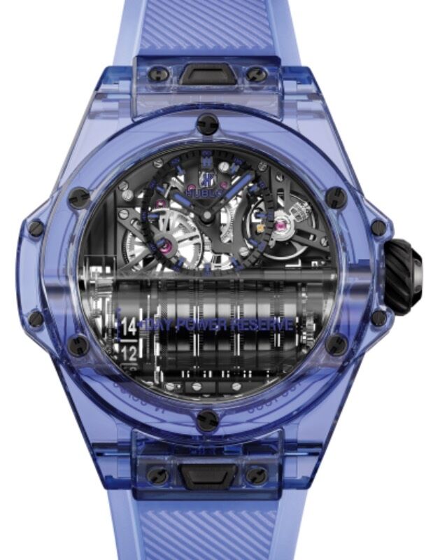 Hublot Big Bang Complications MP-11 Power Reserve 14 Days Blue Sapphire Limited Edition 45mm Blue Sapphire Crystal Skeleton Sapphire Crystal Dial Rubber Strap 911.JL.0119.RX - BRAND NEW