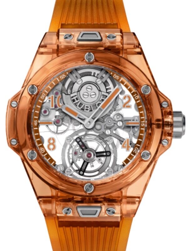 Hublot Big Bang Complications Tourbillon Automatic Orange Sapphire 45mm Orange Sapphire Crystal Skeleton Sapphire Dial Transparent Rubber Strap 419.JO.0120.RT - BRAND NEW