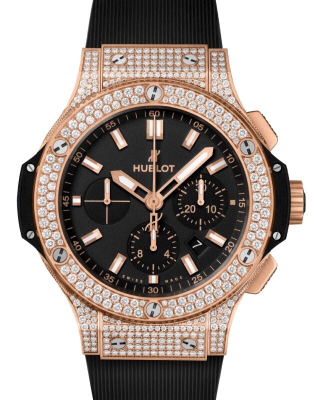 Hublot Big Bang Original Chronograph Gold Pave Diamonds 44mm Black Dial Rubber Strap 301.PX.1180.RX.1704 - BRAND NEW