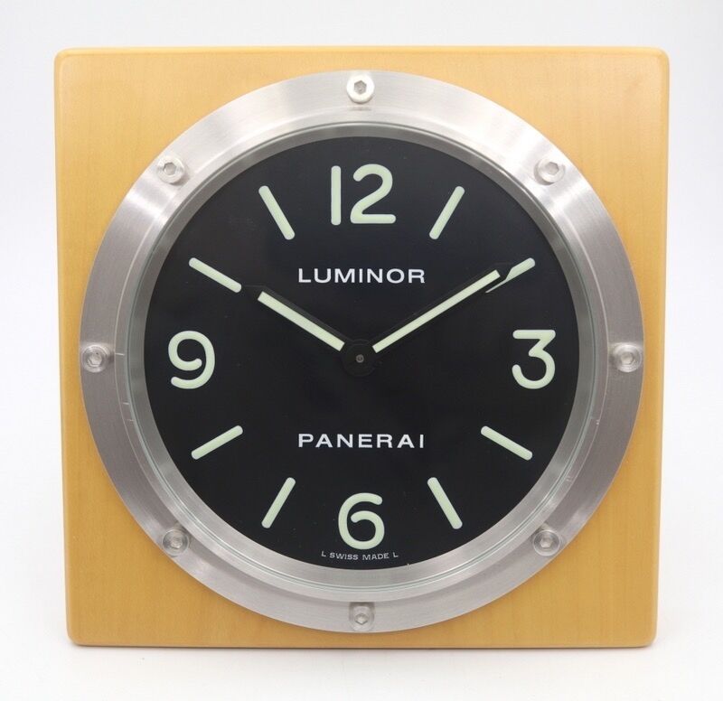Panerai PAM 151 Luminor Table Clock on Wood Base with Black Dial Pearwood Desk Clock