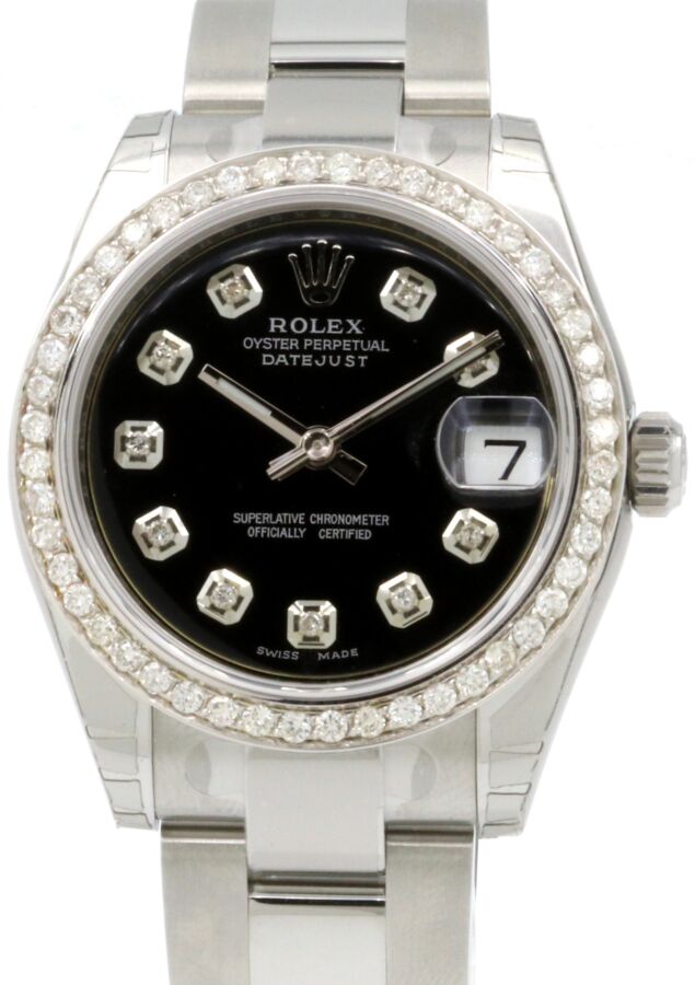 Rolex Datejust 31 Lady Midsize Stainless Steel Black Diamond Dial & Bezel Oyster Bracelet 278240 - BRAND NEW