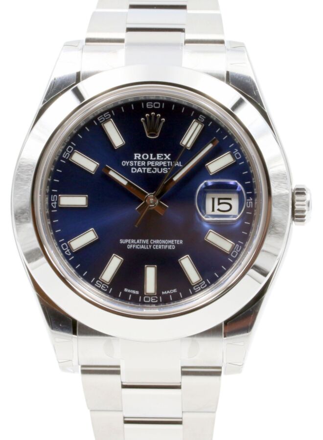 Rolex Datejust II 116300 Men's 41mm Index Blue Domed Stainless Steel 