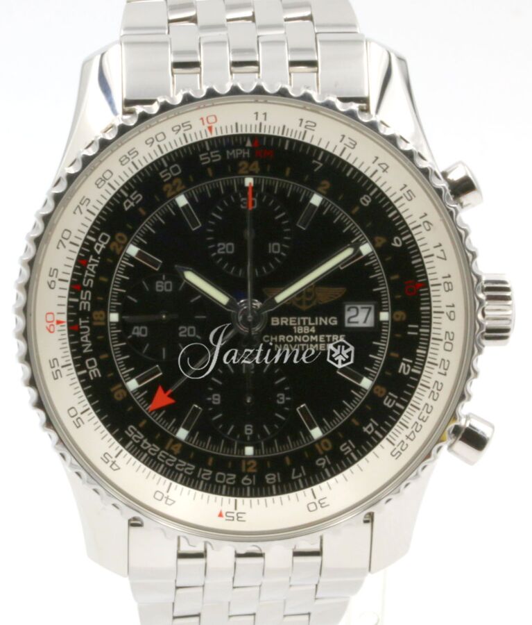 Breitling Navitimer World GMT A24322 Men's 46mm Black Chronograph Stainless Steel BOX PAPERS