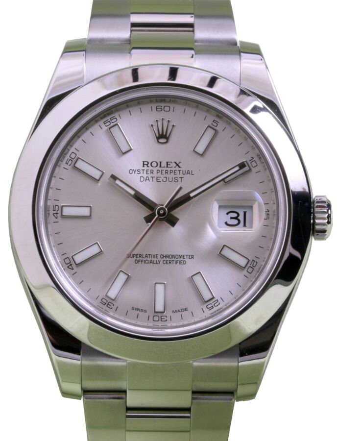 Rolex Datejust II Stainless Steel & White Gold 41mm Silver Index Fluted Bezel Oyster Bracelet 116300