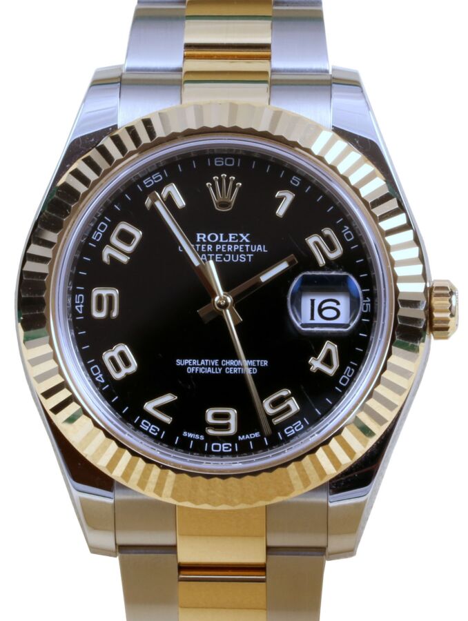 Rolex DateJust II 41mm Yellow Gold & Steel Black Arabic Dial Oyster Bracelet 116333 - PRE-OWNED