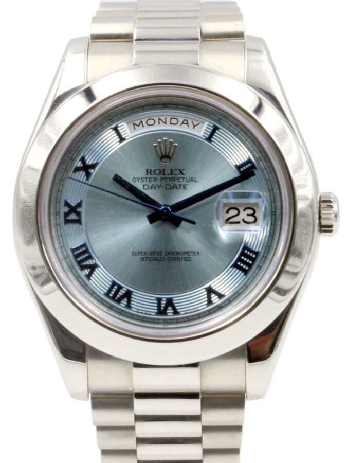 Rolex President Day Date II 218206 Men's 41mm Platinum Ice Blue Domed