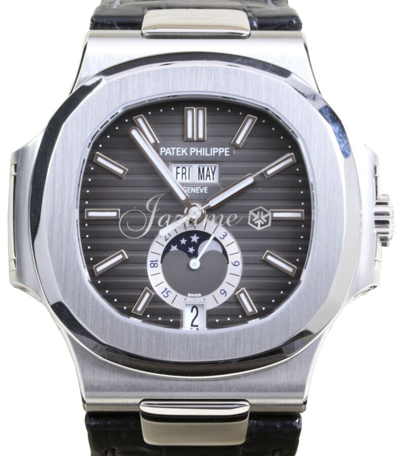 Patek Philippe Nautilus Annual Calendar Moon Phases Stainless Steel Black Dial 5726A-001 