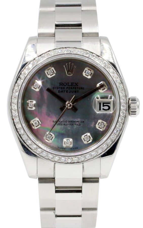 Rolex Datejust 31 Lady Midsize Stainless Steel Black Mother of Pearl Diamond Dial & Bezel Oyster Bracelet 278240 - BRAND NEW