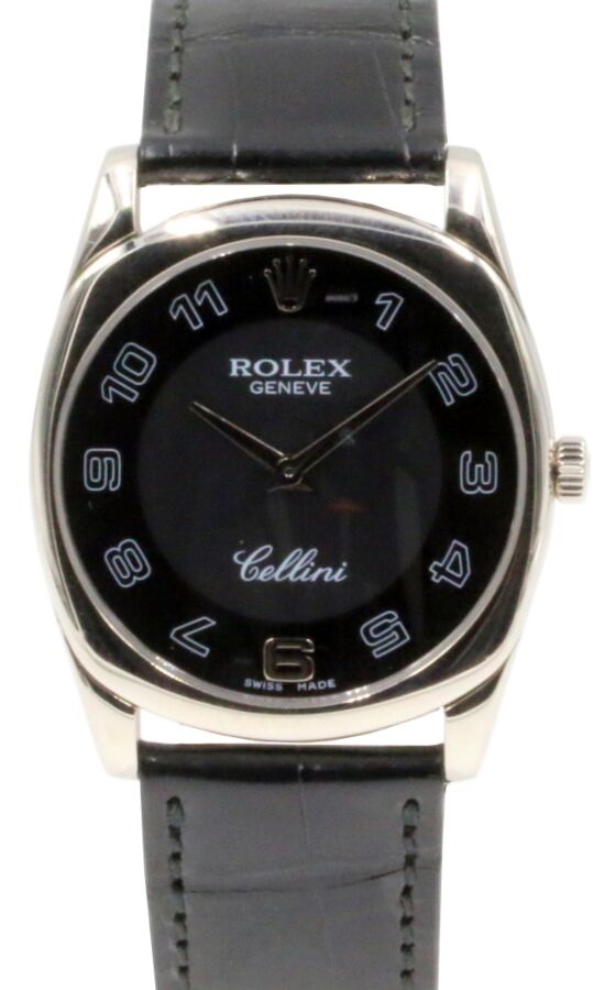 Rolex Cellini Danaos 4233-9 4233/9 33mm Midsize 18k White Gold Black Manual BRAND NEW