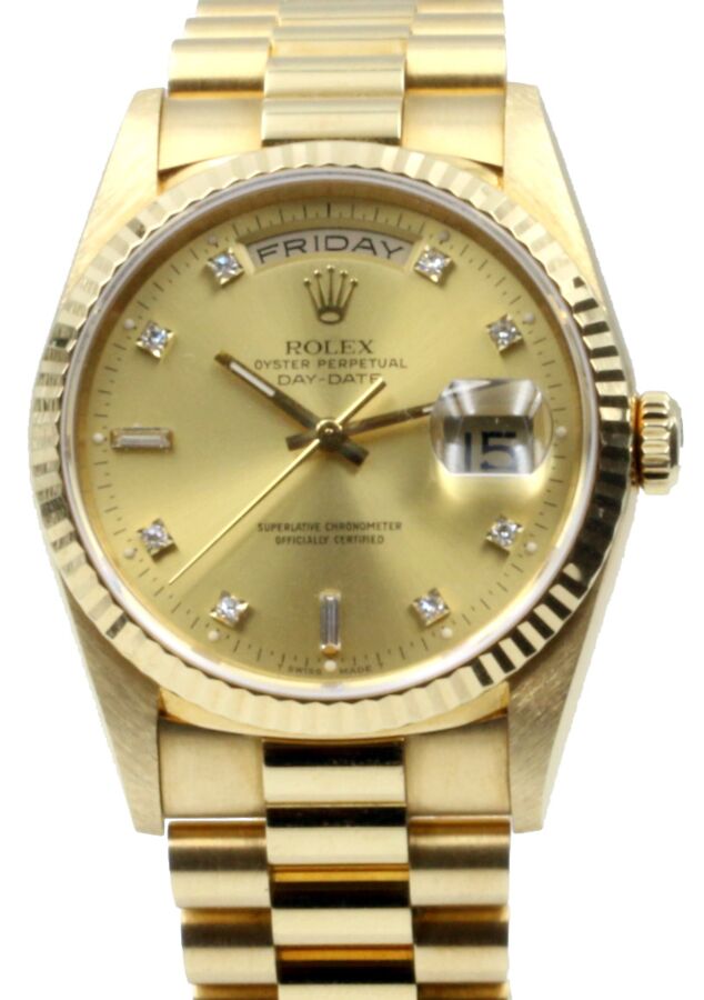 Rolex Day-Date President 18238 Champagne 36mm Factory Diamonds 36mm 18k Yellow Gold 