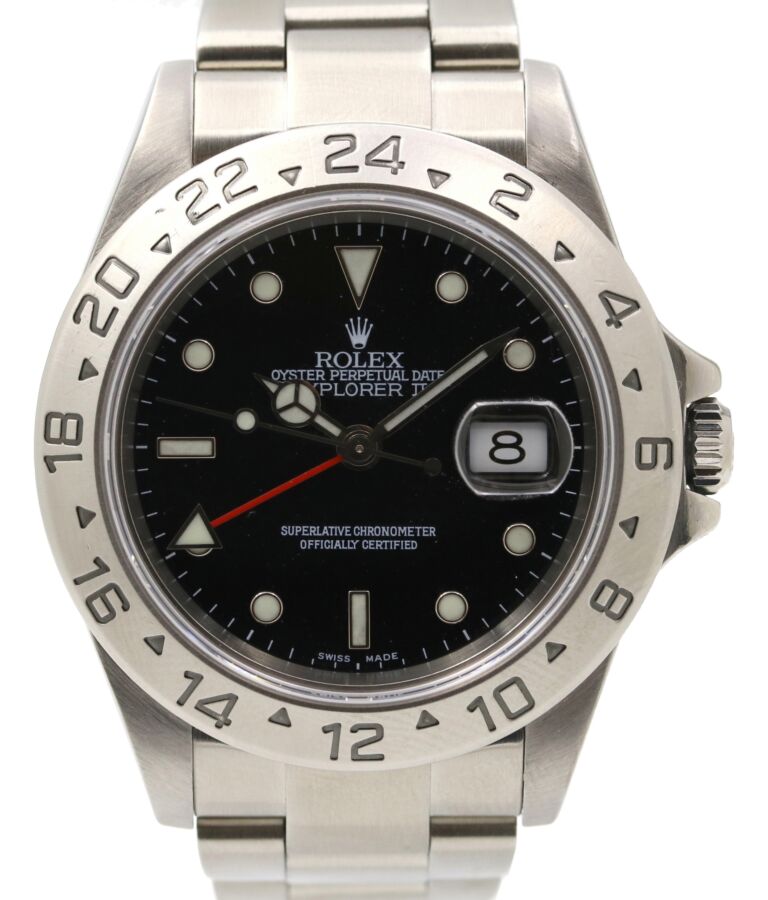 Rolex Explorer II 16570 Men's 40mm Black Date Stainless Steel No Holes PRE-OWNED