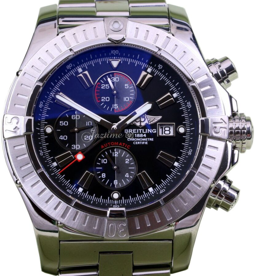 Breitling Super Avenger A13370 48mm Black Baton Stainless Steel