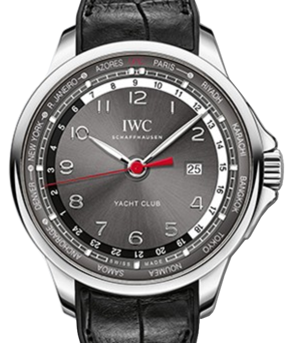 IWC Schaffhausen IW326602 Portugieser Yacht Club Worldtimer Slate Arabic Stainless Steel Black Leather Rubber 45.4mm Automatic