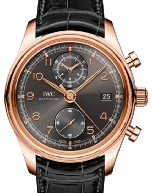 IWC Schaffhausen IW390405 Portugieser Chronograph Classic Ardoise Arabic Red Gold Black Leather 42mm Automatic