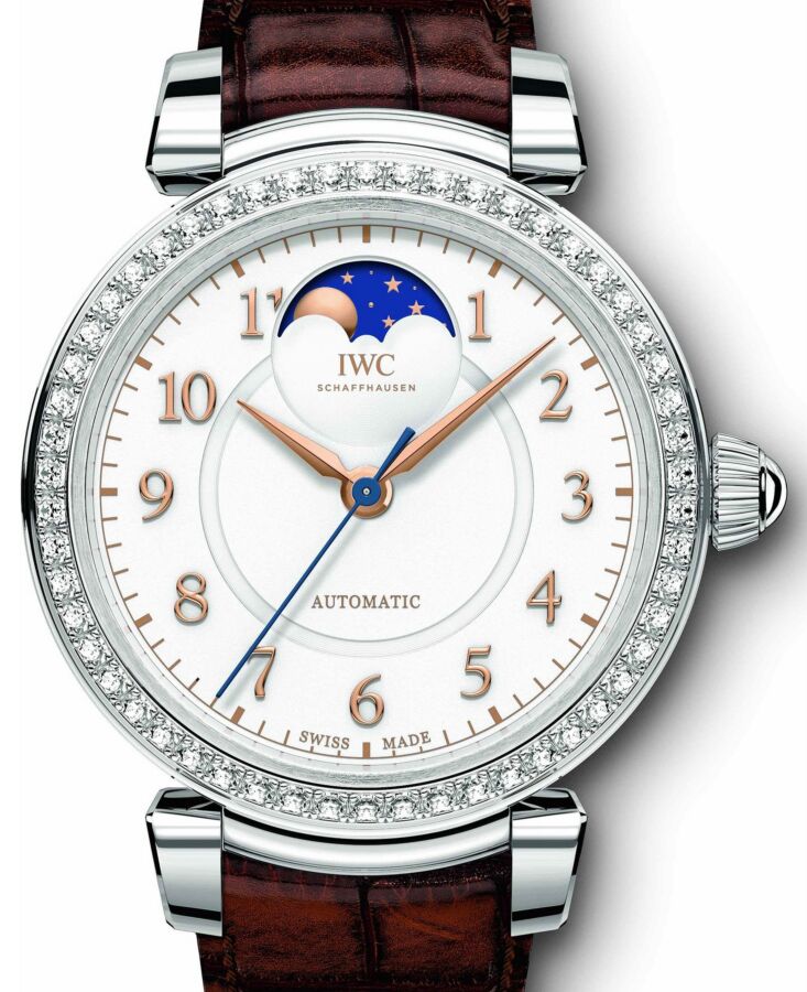 IWC Schaffhausen Da Vinci Automatic Moon Phase 36 IW459307 Silver Arabic Stainless Steel Diamond Bezel 36mm BRAND NEW