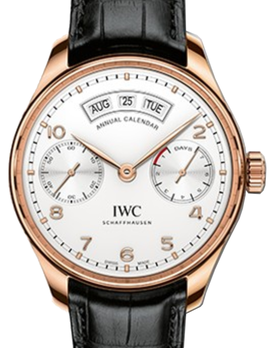 IWC Schaffhausen IW503504 Portugieser Annual Calendar Silver Plated Arabic Red Gold Black Leather 44.2mm Automatic