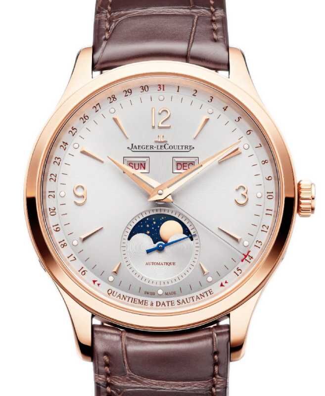Jaeger-LeCoultre Master Control Calendar Moon Phase 40mm Pink Rose Gold Silver Dial Leather Strap Q4142520