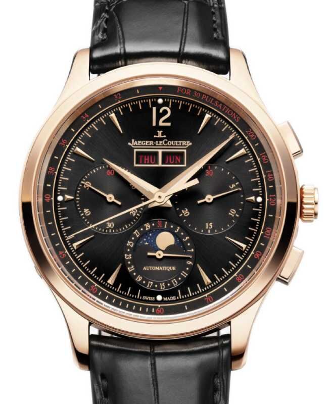 Jaeger-LeCoultre Master Control Chronograph Calendar 40mm Pink Rose Gold Black Dial Leather Strap Q413257J