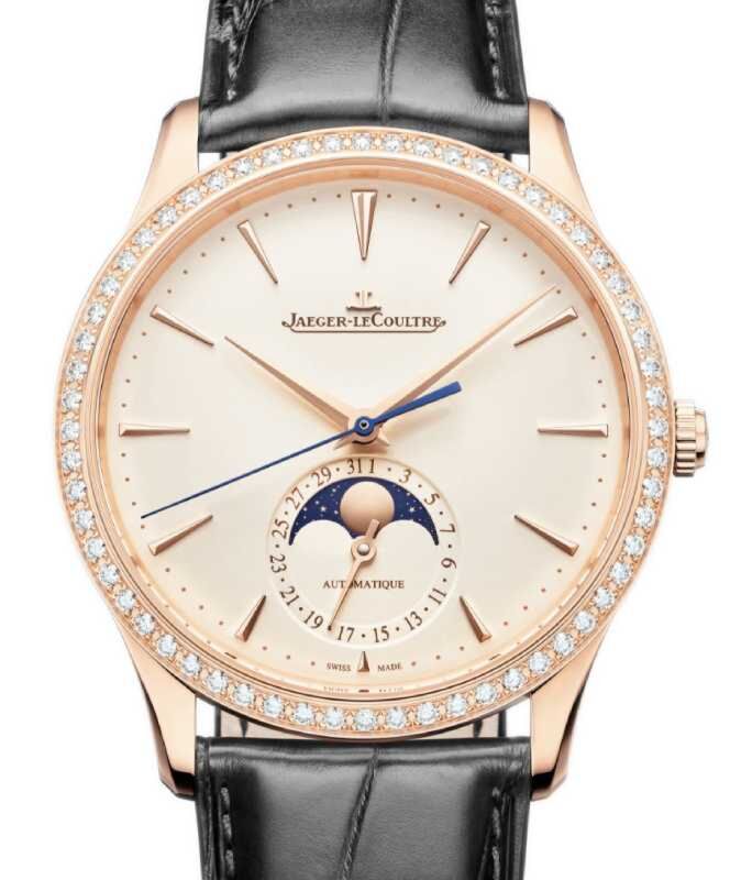 Jaeger-LeCoultre Master Ultra Thin Moon 39mm Pink Rose Gold Diamond Beige Dial Leather Strap Q1362503