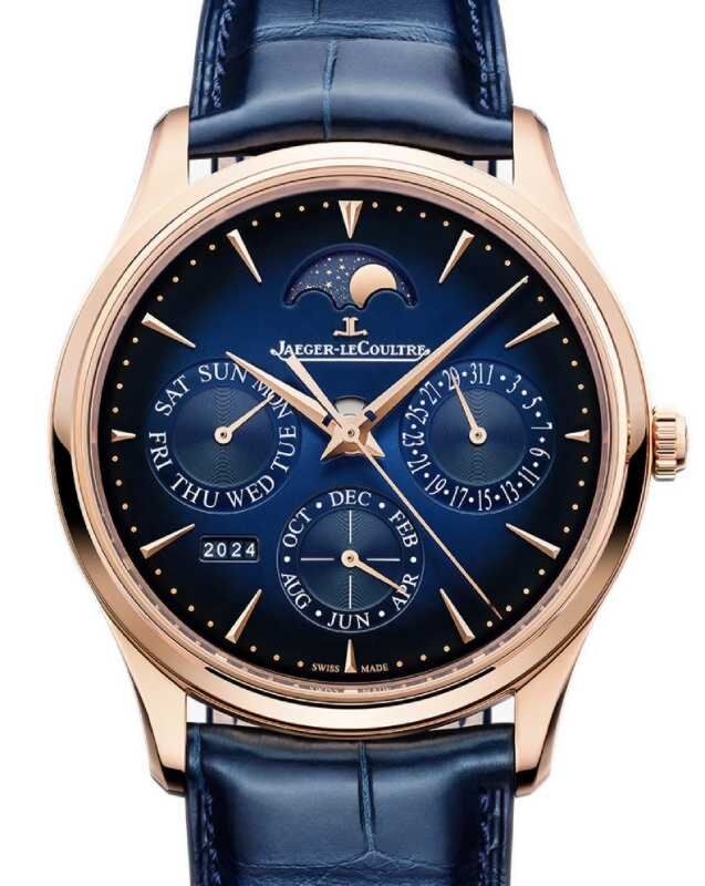 Jaeger-LeCoultre Master Ultra Thin Perpetual Calendar 39mm Pink Rose Gold Blue Leather Strap Q114258J