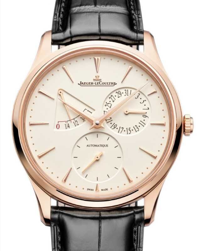 Jaeger-LeCoultre Master Ultra Thin Power Reserve 39mm Pink Rose Gold Beige Dial Leather Strap Q1372510
