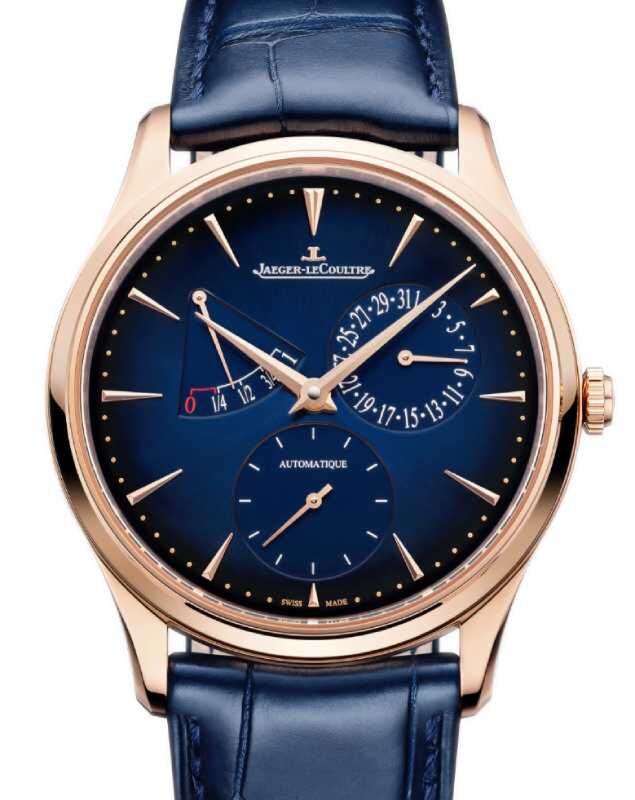 Jaeger-LeCoultre Master Ultra Thin Power Reserve 39mm Pink Rose Gold Blue Dial Leather Strap Q137258J
