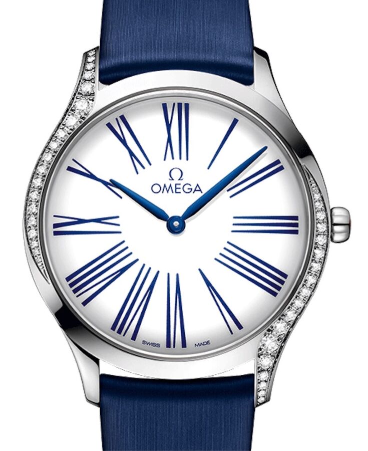 Omega De Ville Tresor Quartz 428.17.36.60.04.001 White Roman Diamond Bezel Stainless Steel Fabric 36mm - BRAND NEW