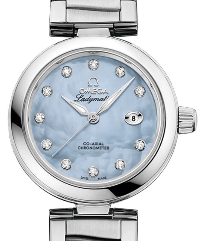 Omega De Ville Ladymatic Co-Axial Chronometer 34mm Stainless Steel Blue Mother of Pearl Diamond Dial 425.30.34.20.57.003 - BRAND NEW