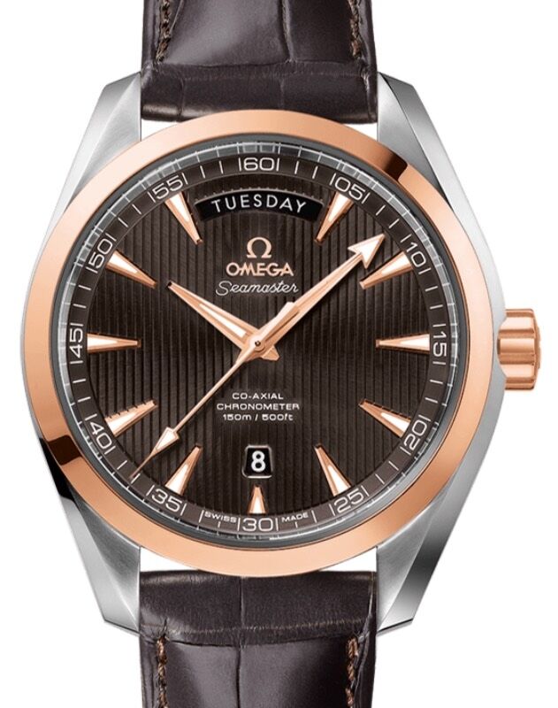 Omega Seamaster Aqua Terra 150M Co-Axial Chronometer Day-Date Steel Red Gold 41.5mm Grey Dial Alligator Leather Strap 231.23.42.22.06.001- BRAND NEW