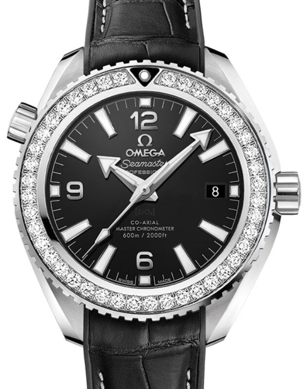 Omega Seamaster Planet Ocean 600M 39.5mm Steel Diamond Bezel Black Dial Rubber/Leather Strap 215.18.40.20.01.001