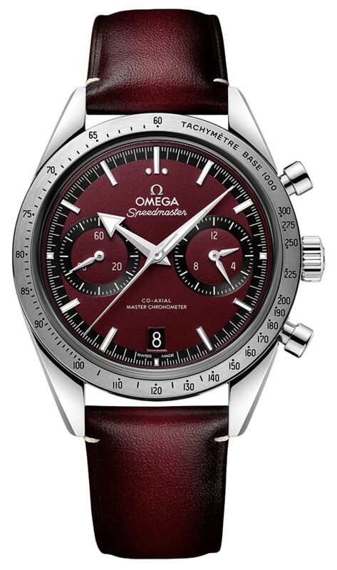 Omega Speedmaster '57 Chronograph 40.5mm Burgundy Dial Steel Leather Strap 332.12.41.51.11.001