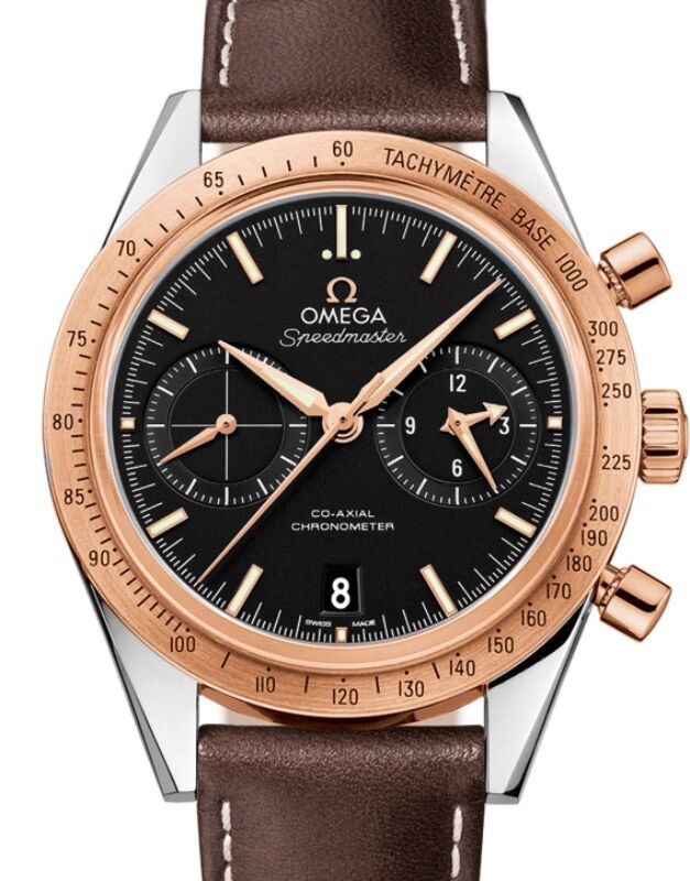 Omega Speedmaster '57 Co-Axial Chronometer Chronograph 41.5mm Black Dial Stainless Steel Red Gold Leather Strap 331.22.42.51.01.001 - BRAND NEW