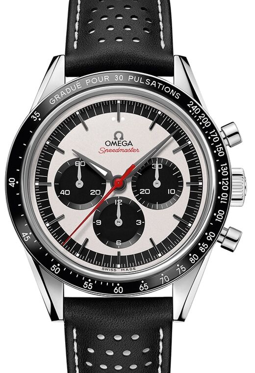 Omega Speedmaster Heritage Anniversary Series Chronograph 39.7mm Stainless Steel Ceramic Bezel Silver Dial Leather Strap 311.32.40.30.02.001