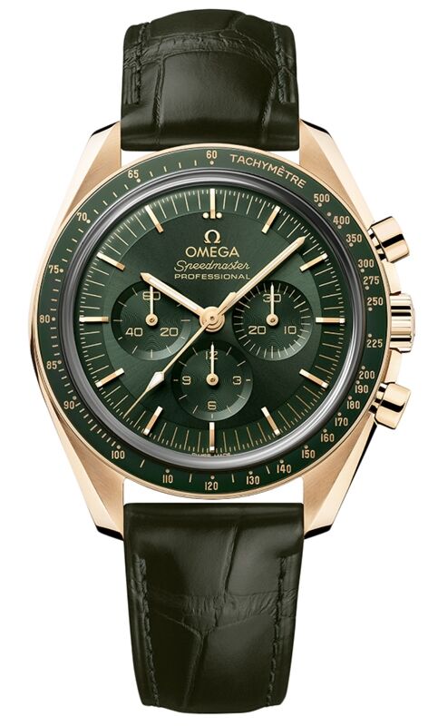 Omega Speedmaster Moonwatch Professional Chronograph 42mm Moonshine Gold Green Dial Leather Strap 310.63.42.50.10.001