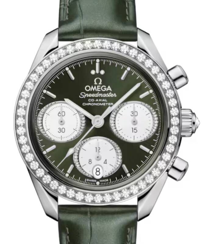 Omega Speedmaster Steel/Diamonds Green Dial Leather Strap 324.18.38.50.60.001