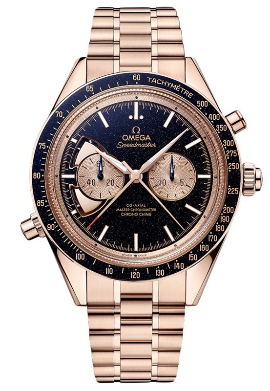 Omega Speedmaster Two Counters Chrono Chime 45mm Sedna Gold Blue "Grand Feu" Dial 522.50.45.52.03.001