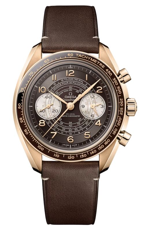 Omega Speedmaster Two Counters Chronoscope Chronograph 43mm Bronze Gold Brown Dial Leather Strap 329.92.43.51.10.001