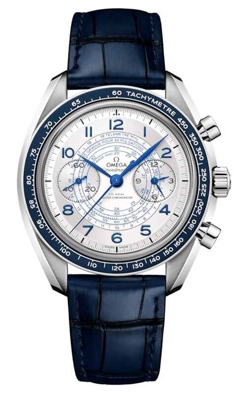 Omega Speedmaster Two Counters Chronoscope Chronograph 43mm Steel Silver Dial Leather Strap 329.33.43.51.02.001