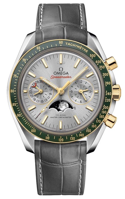 Omega Speedmaster Two Counters Moonphase 44.25mm Steel/Yellow Gold Grey Dial Leather Strap 304.23.44.52.06.001