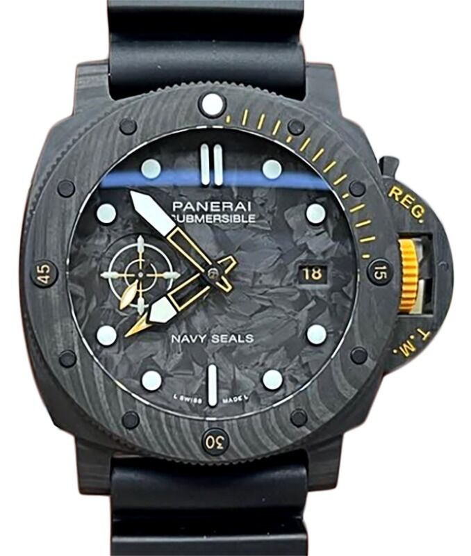 Panerai Submersible GMT Carbotech Navy SEALs 44mm Black Dial Rubber Strap PAM01324