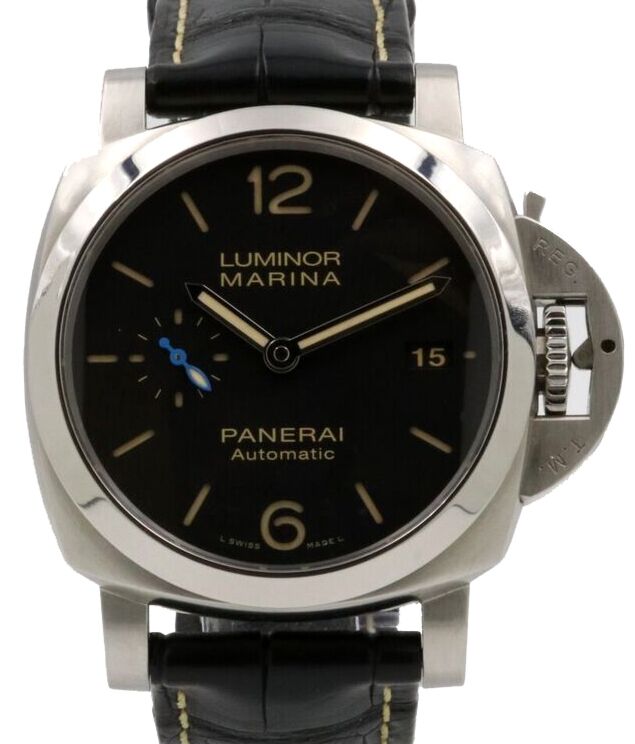 Panerai Luminor 1950 3 Days Automatic Stainless Steel 42mm Black Dial Polished Bezel Leather Strap PAM 1392 - PRE-OWNED