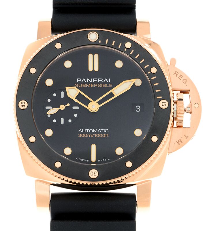 Panerai Submersible Goldtech 42mm Black Dial Rubber Strap PAM01164