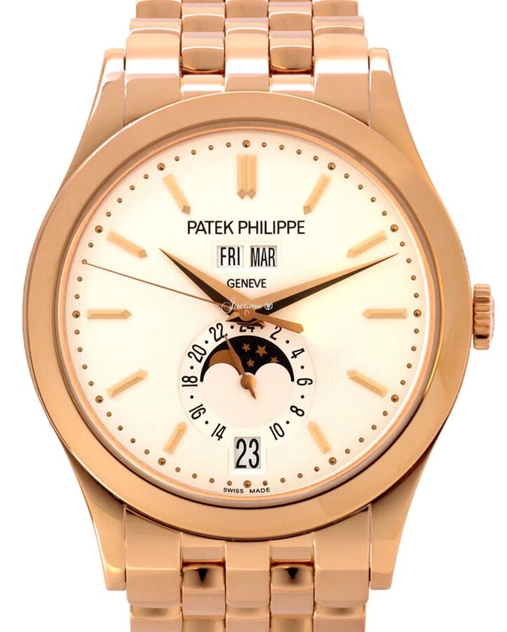Patek Philippe Complications Annual Calendar Moon Phases Rose Gold Silver Opaline Dial 5396/1R-010 