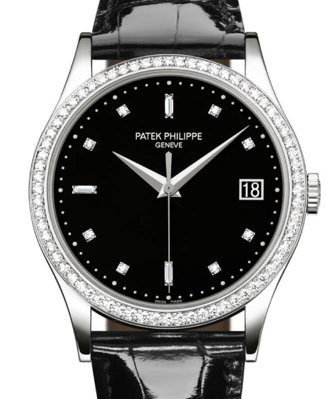 Patek Philippe Calatrava Sweep Seconds White Gold 38mm Black Diamond Dial Leather 5297G-001